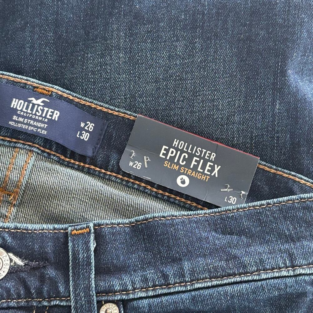 NWT Hollister Men’s Epic Flex Slim Straight Leg Denim Jeans Size 26x30 dark wash